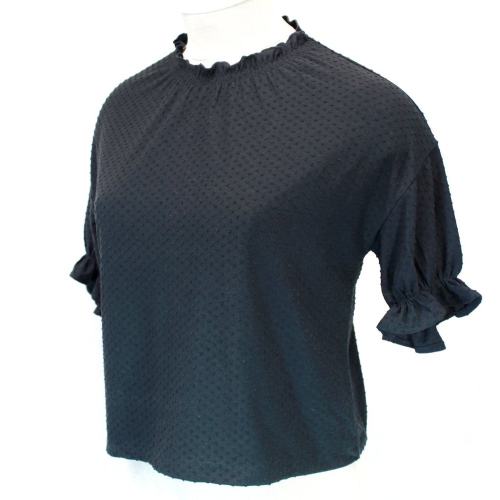 Madewell Women Black Polka Dot Mock Neck Top Blouse Medium